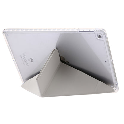 For iPad Air (2013) / Air 2 / iPad 9.7-inch (2017) / (2018) Leather+Clear Acrylic Tablet Case Origami Tri-fold Stand Tablet Cover