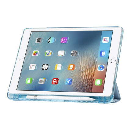 For iPad Air (2013) / Air 2 / iPad 9.7-inch (2017) / (2018) Leather+Clear Acrylic Tablet Case Origami Tri-fold Stand Tablet Cover