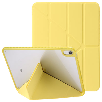 Origami Tri-fold Stand Tablet Cover for iPad 10.9 (2022) , PU Leather + Transparent Acrylic Case