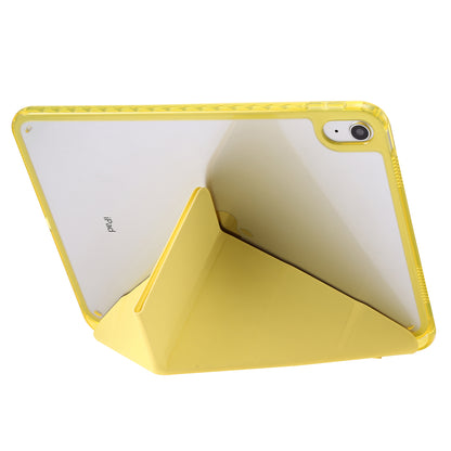 Origami Tri-fold Stand Tablet Cover for iPad 10.9 (2022) , PU Leather + Transparent Acrylic Case