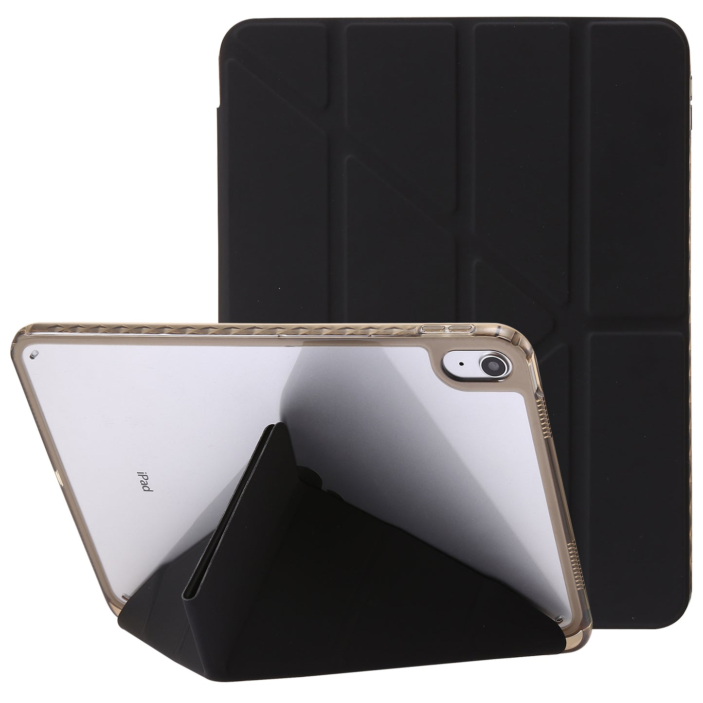 Origami Tri-fold Stand Tablet Cover for iPad 10.9 (2022) , PU Leather + Transparent Acrylic Case