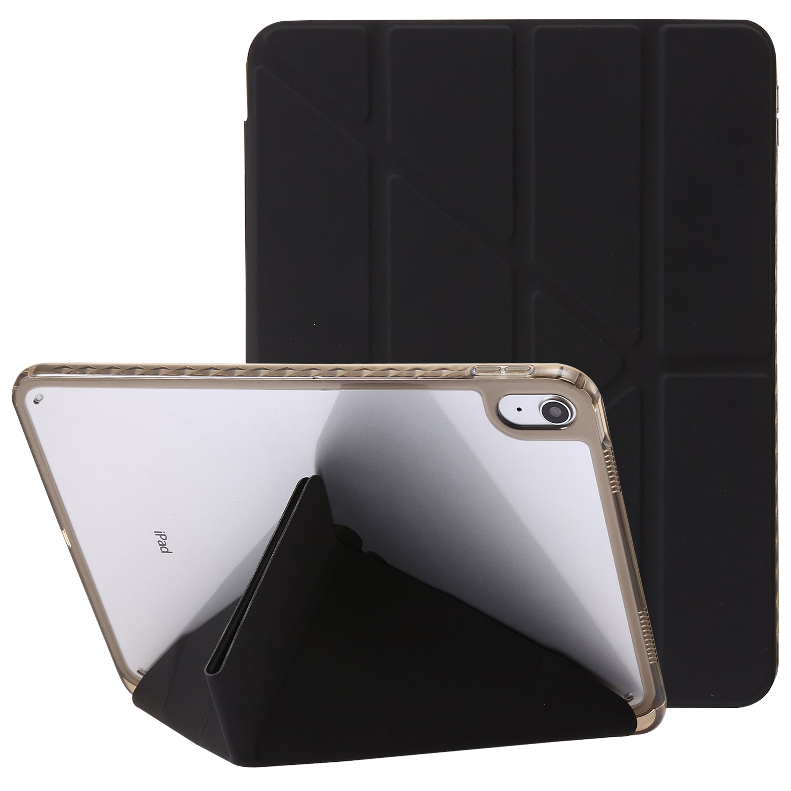 Origami Tri-fold Stand Tablet Cover for iPad 10.9 (2022) , PU Leather + Transparent Acrylic Case