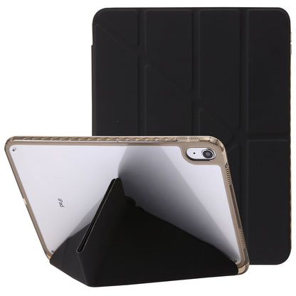 Origami Tri-fold Stand Tablet Cover for iPad 10.9 (2022) , PU Leather + Transparent Acrylic Case