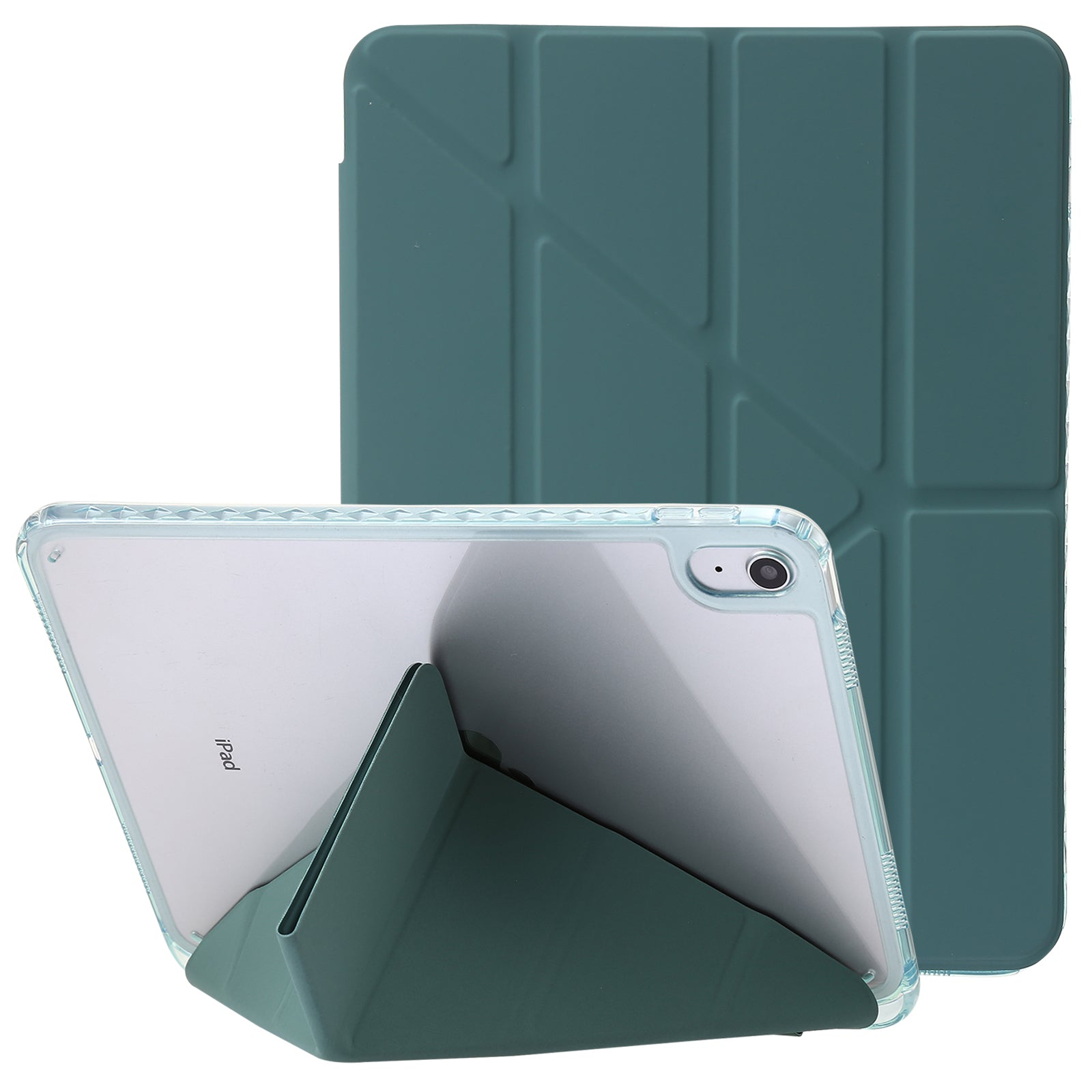 Origami Tri-fold Stand Tablet Cover for iPad 10.9 (2022) , PU Leather + Transparent Acrylic Case