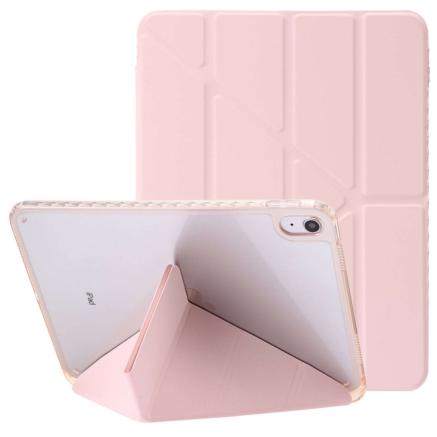 Origami Tri-fold Stand Tablet Cover for iPad 10.9 (2022) , PU Leather + Transparent Acrylic Case