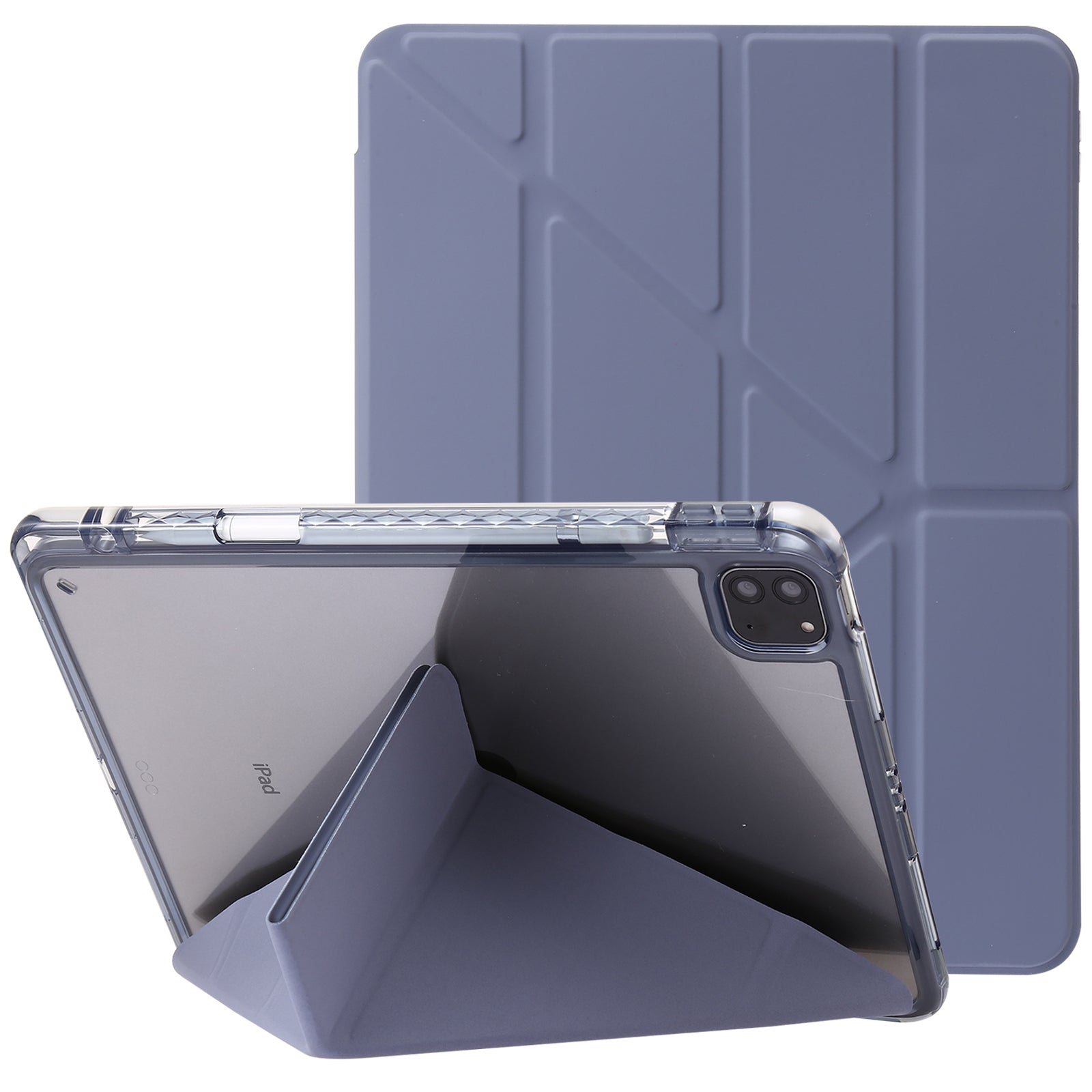 Tablet Case for iPad Pro 11 (2018) / (2020) / (2021 / (2022) / iPad Air (2020) / (2022) Origami Tri-fold Stand Leather+ Clear Acrylic Cover