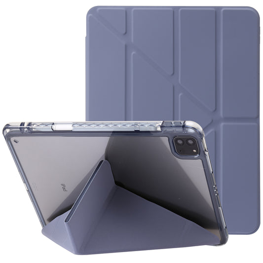 Tablet Case for iPad Pro 11 (2018) / (2020) / (2021 / (2022) / iPad Air (2020) / (2022) Origami Tri-fold Stand Leather+ Clear Acrylic Cover