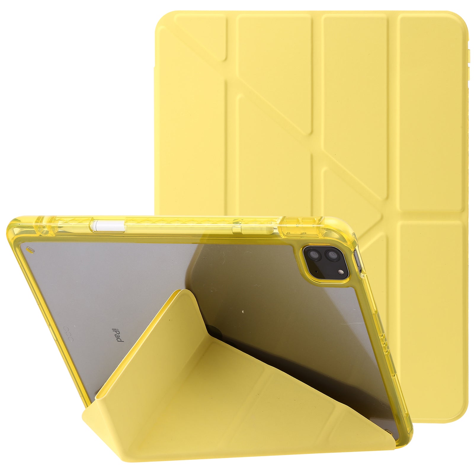 Tablet Case for iPad Pro 11 (2018) / (2020) / (2021 / (2022) / iPad Air (2020) / (2022) Origami Tri-fold Stand Leather+ Clear Acrylic Cover