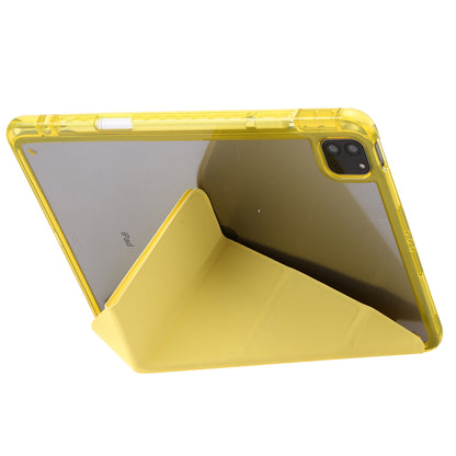 Tablet Case for iPad Pro 11 (2018) / (2020) / (2021 / (2022) / iPad Air (2020) / (2022) Origami Tri-fold Stand Leather+ Clear Acrylic Cover