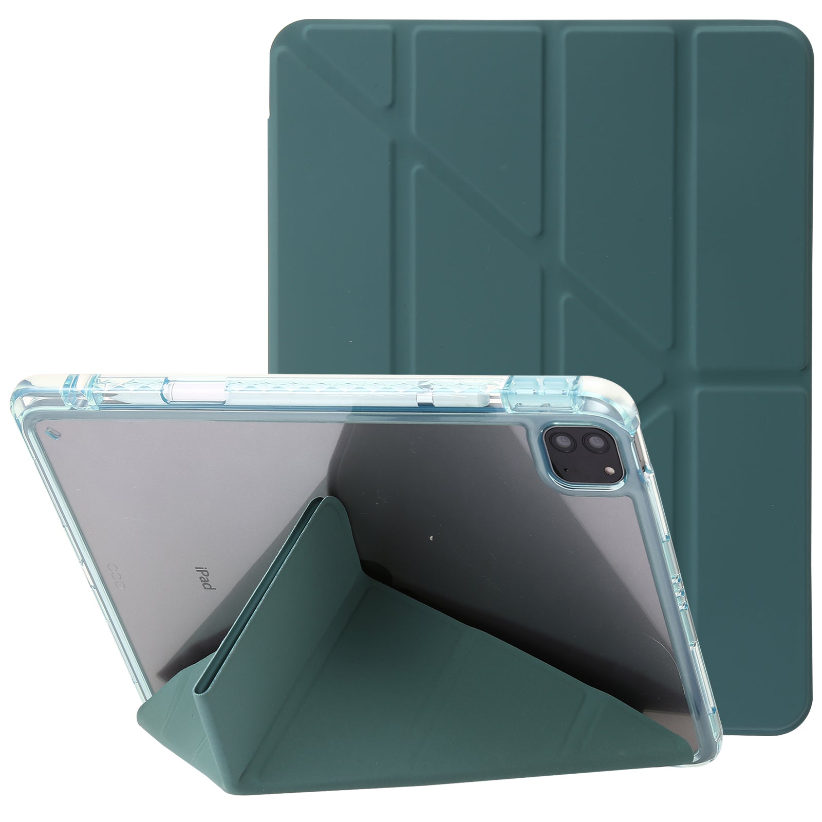 Tablet Case for iPad Pro 11 (2018) / (2020) / (2021 / (2022) / iPad Air (2020) / (2022) Origami Tri-fold Stand Leather+ Clear Acrylic Cover