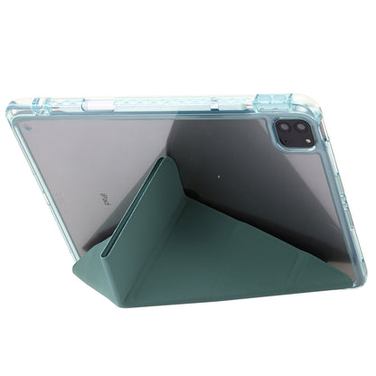 Tablet Case for iPad Pro 11 (2018) / (2020) / (2021 / (2022) / iPad Air (2020) / (2022) Origami Tri-fold Stand Leather+ Clear Acrylic Cover