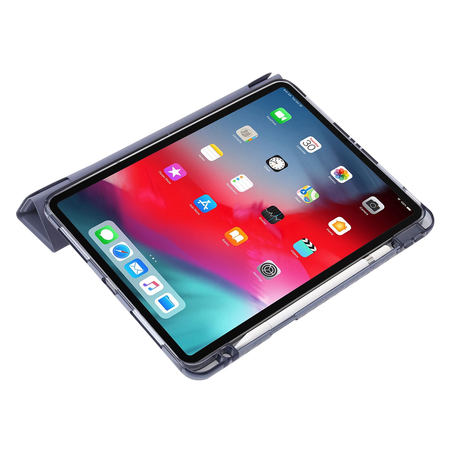 Tablet Case for iPad Pro 11 (2018) / (2020) / (2021 / (2022) / iPad Air (2020) / (2022) Origami Tri-fold Stand Leather+ Clear Acrylic Cover