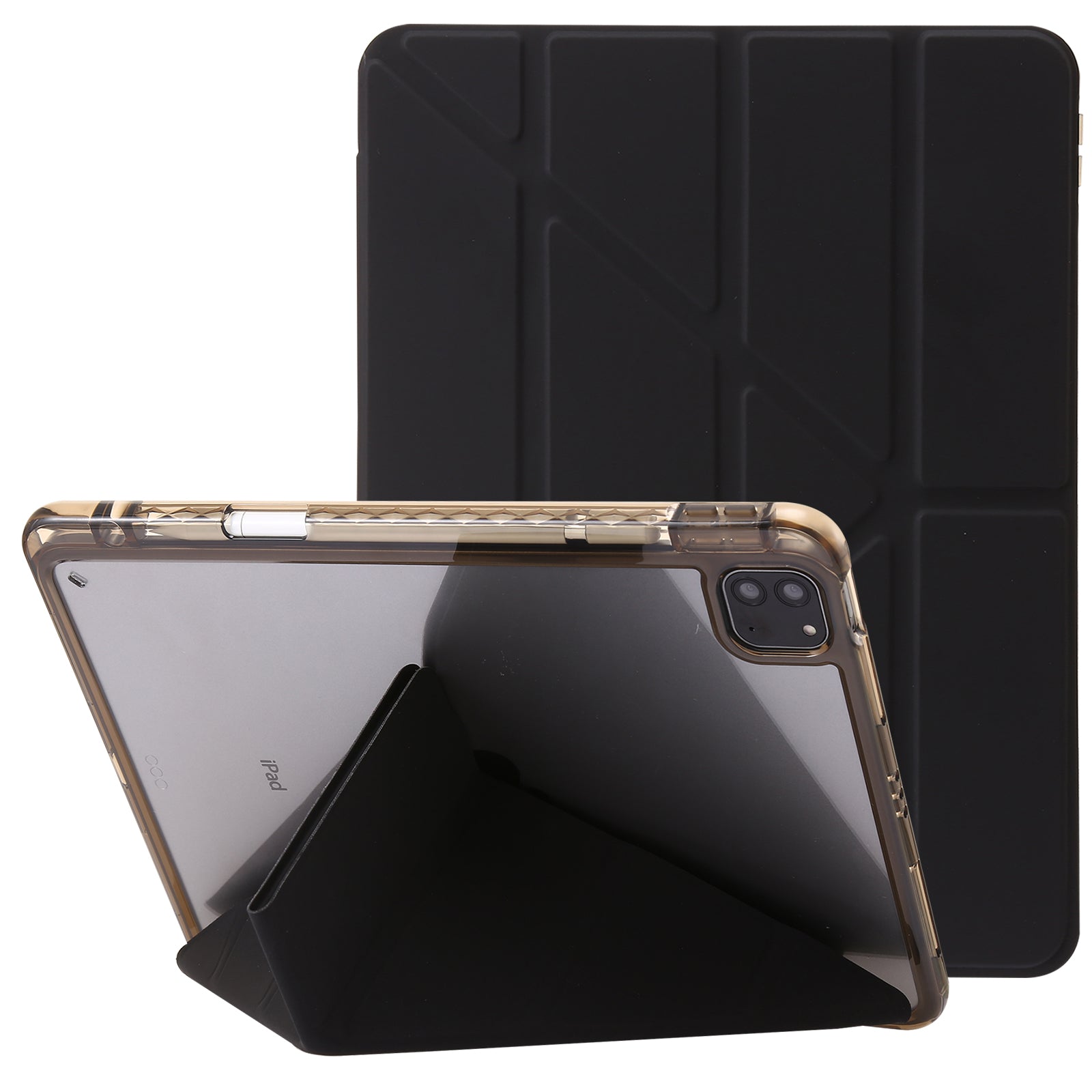 Tablet Case for iPad Pro 11 (2018) / (2020) / (2021 / (2022) / iPad Air (2020) / (2022) Origami Tri-fold Stand Leather+ Clear Acrylic Cover