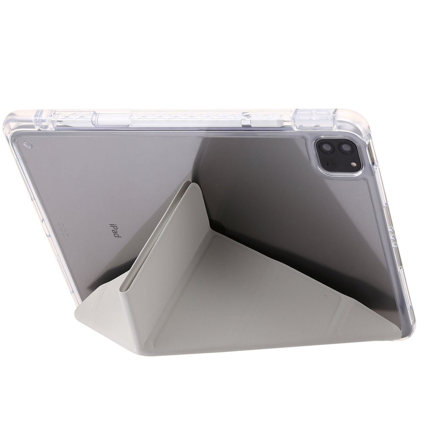 Tablet Case for iPad Pro 11 (2018) / (2020) / (2021 / (2022) / iPad Air (2020) / (2022) Origami Tri-fold Stand Leather+ Clear Acrylic Cover