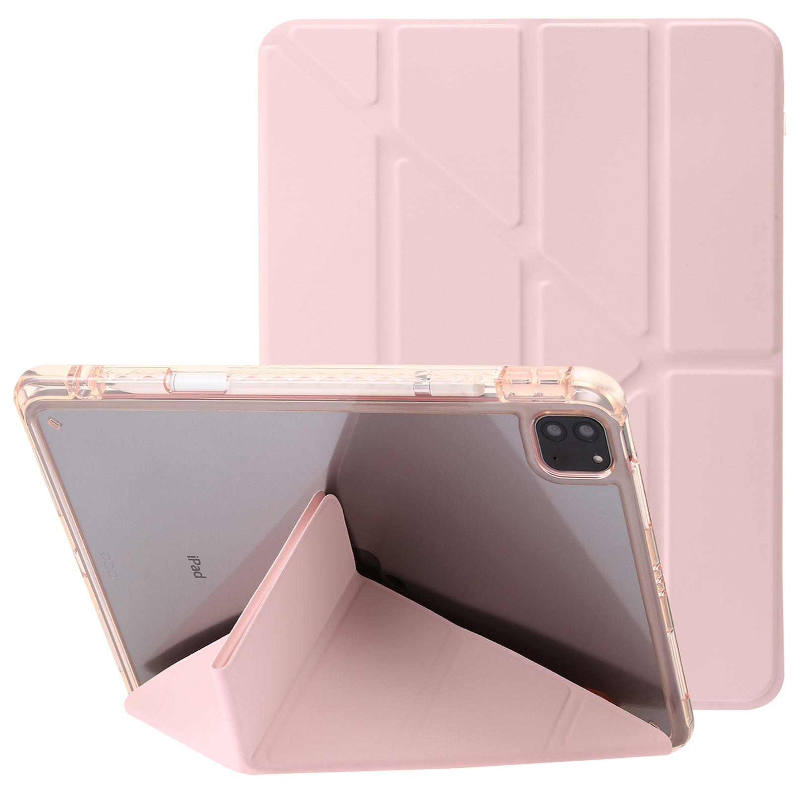 Tablet Case for iPad Pro 11 (2018) / (2020) / (2021 / (2022) / iPad Air (2020) / (2022) Origami Tri-fold Stand Leather+ Clear Acrylic Cover
