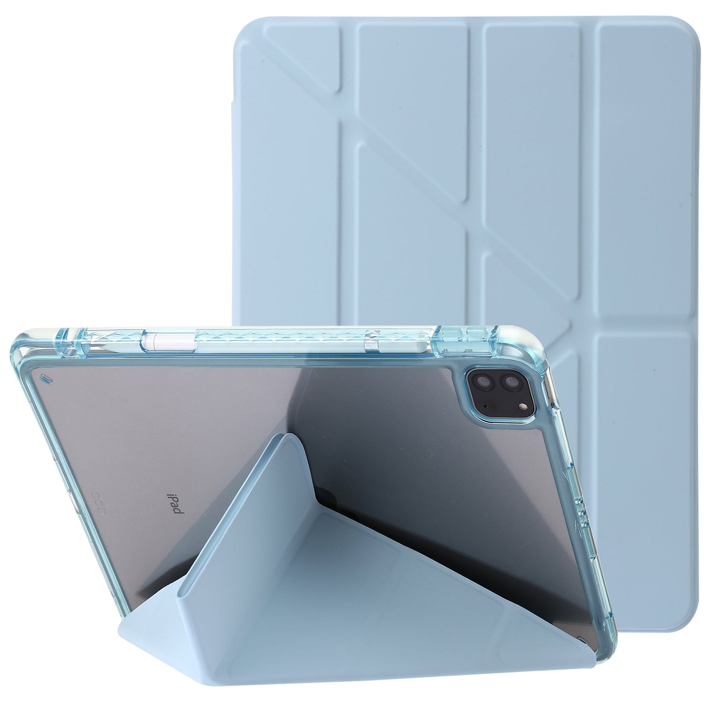Tablet Case for iPad Pro 11 (2018) / (2020) / (2021 / (2022) / iPad Air (2020) / (2022) Origami Tri-fold Stand Leather+ Clear Acrylic Cover