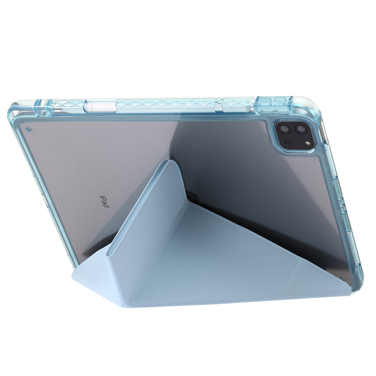 Tablet Case for iPad Pro 11 (2018) / (2020) / (2021 / (2022) / iPad Air (2020) / (2022) Origami Tri-fold Stand Leather+ Clear Acrylic Cover