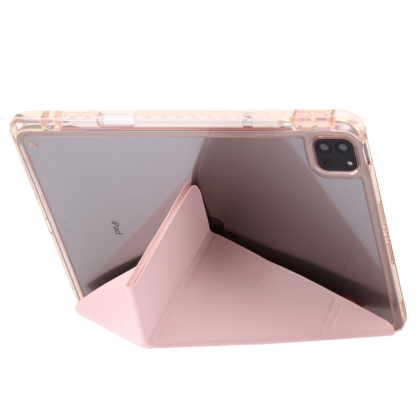 For iPad Pro 12.9 (2022) / (2021) / (2020) / (2018) Origami Tri-fold Stand Case PU Leather Transparent Acrylic Tablet Cover