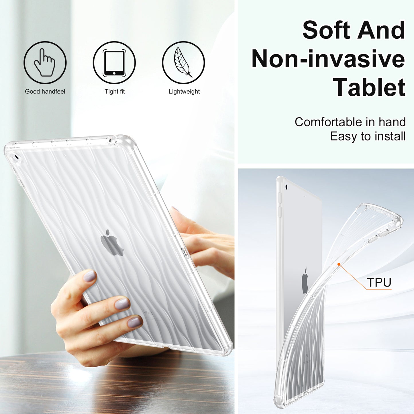 For iPad 10.2 (2019) / (2020) / (2021) Wave Texture Cover Soft TPU Transparent Tablet Protective Case