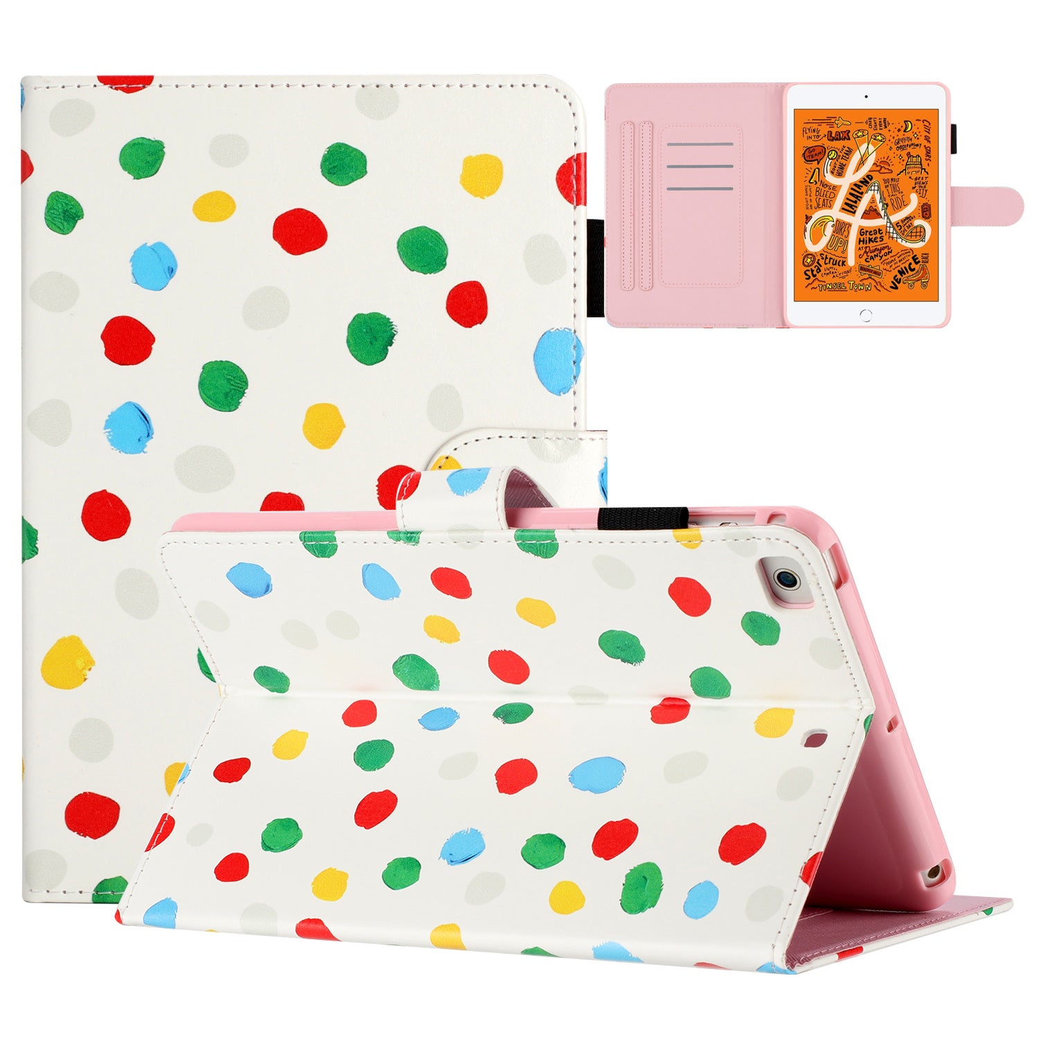 For iPad Mini / Mini 2 / mini 3 / mini 4 / mini (2019) 7.9 inch PU Leather Tablet Case Dot Printing Shockproof Cover