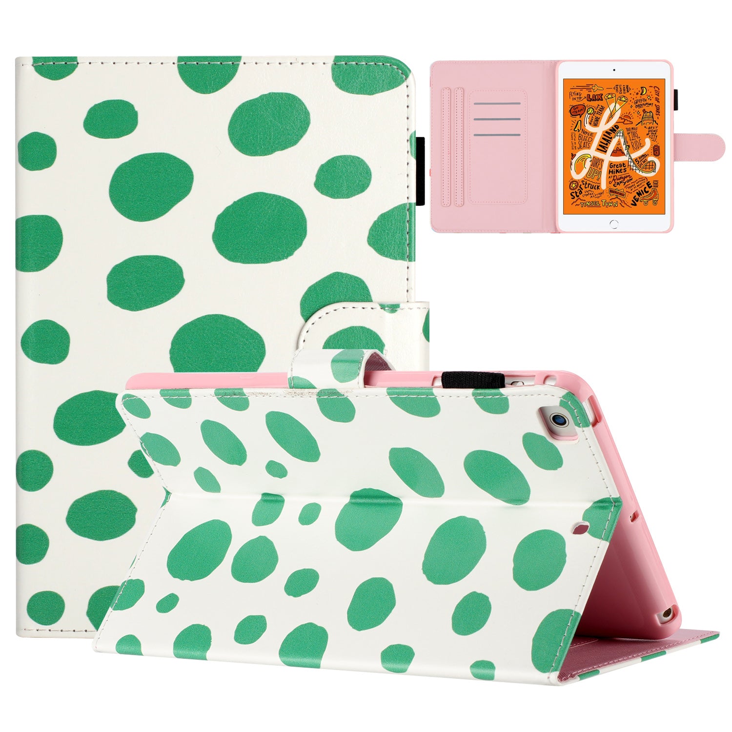 For iPad Mini / Mini 2 / mini 3 / mini 4 / mini (2019) 7.9 inch PU Leather Tablet Case Dot Printing Shockproof Cover