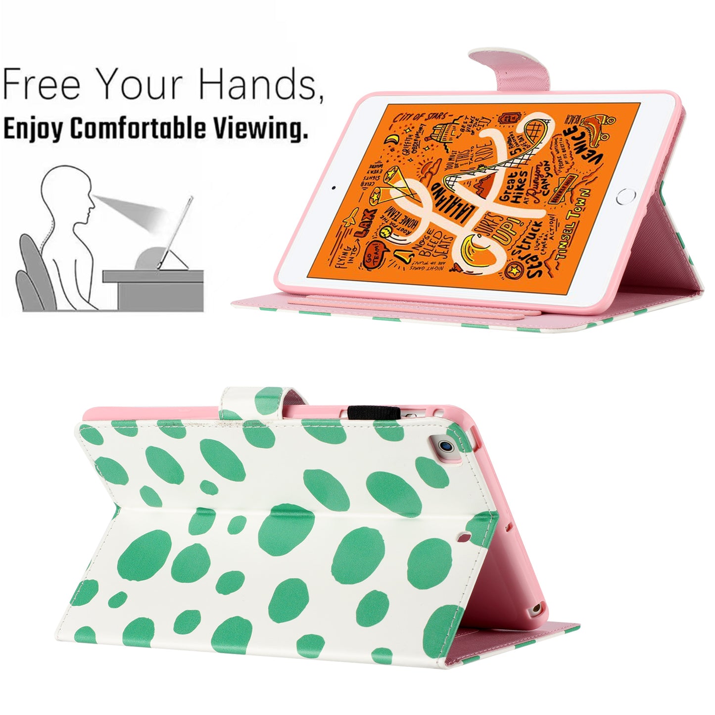 For iPad Mini / Mini 2 / mini 3 / mini 4 / mini (2019) 7.9 inch PU Leather Tablet Case Dot Printing Shockproof Cover