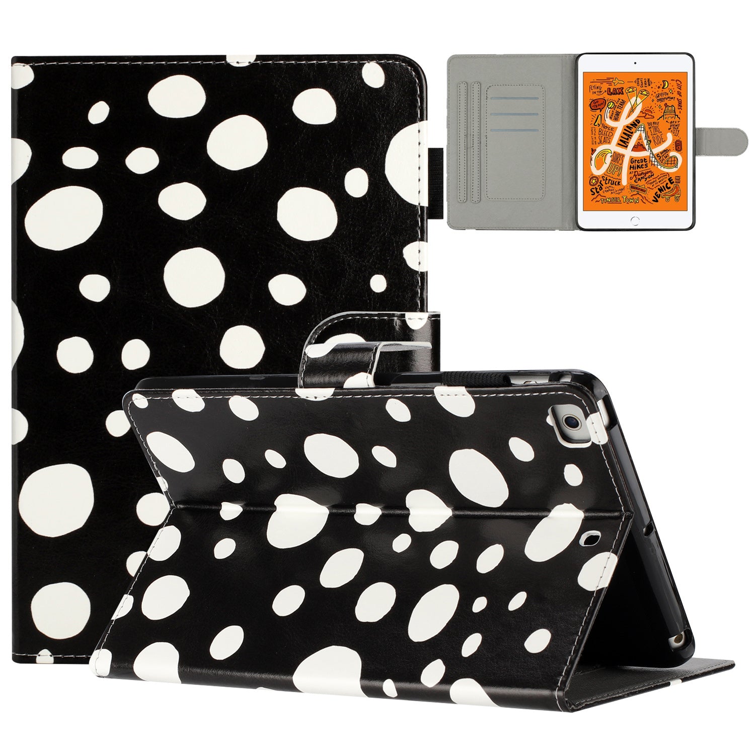 For iPad Mini / Mini 2 / mini 3 / mini 4 / mini (2019) 7.9 inch PU Leather Tablet Case Dot Printing Shockproof Cover