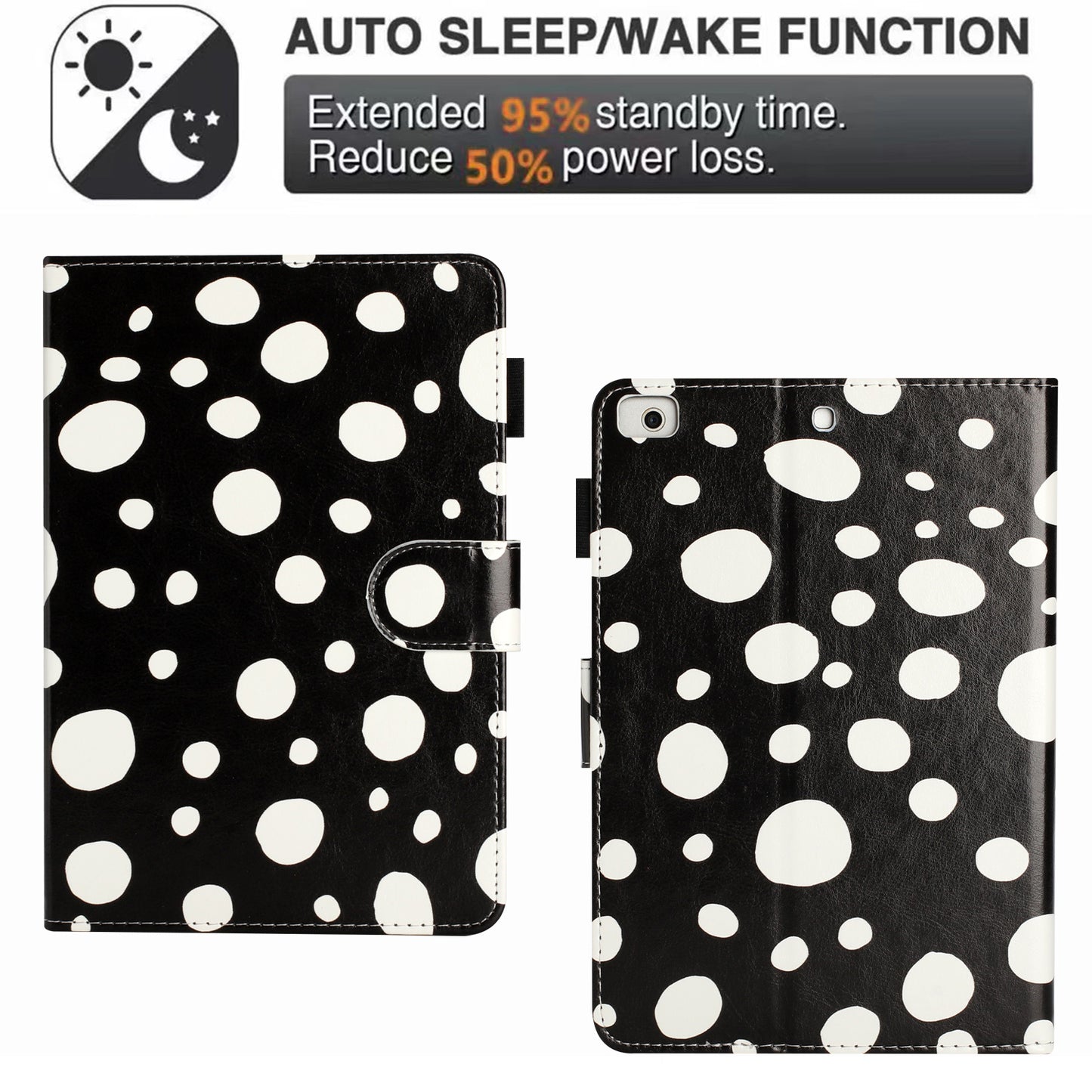 For iPad Mini / Mini 2 / mini 3 / mini 4 / mini (2019) 7.9 inch PU Leather Tablet Case Dot Printing Shockproof Cover