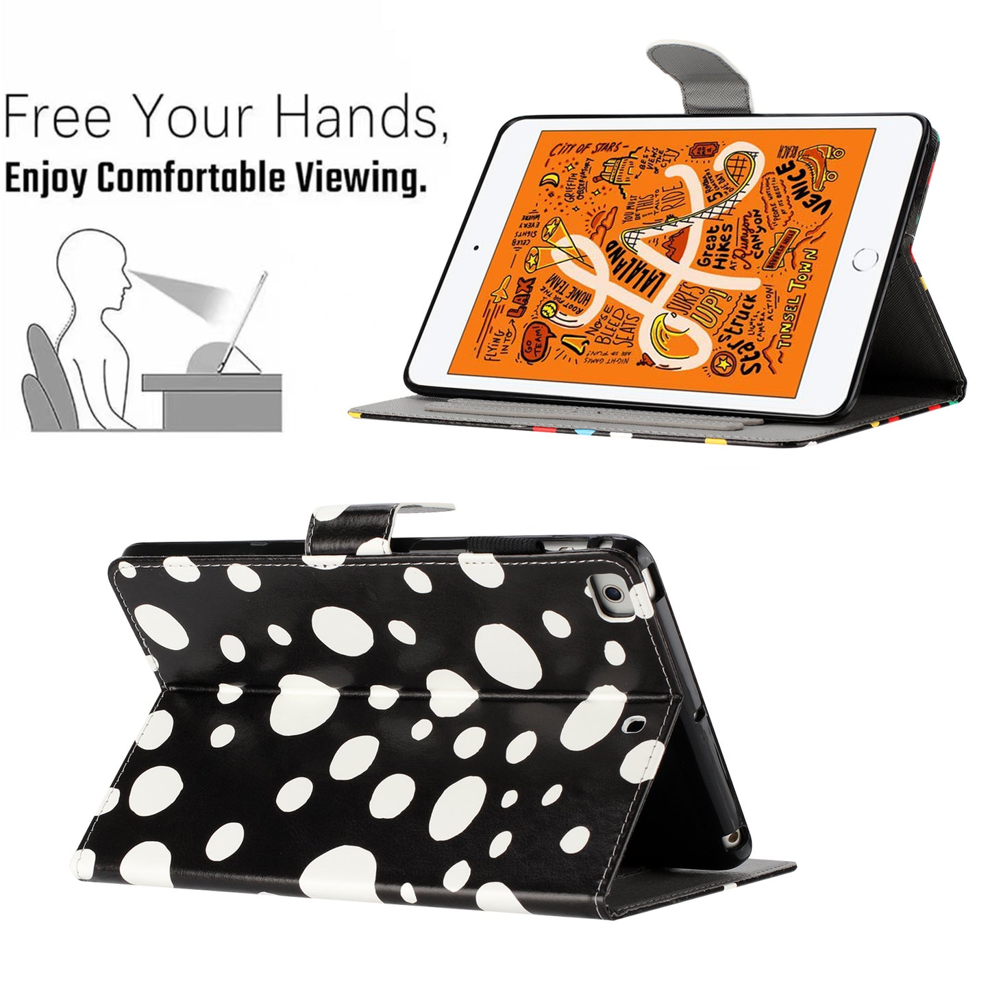 For iPad Mini / Mini 2 / mini 3 / mini 4 / mini (2019) 7.9 inch PU Leather Tablet Case Dot Printing Shockproof Cover