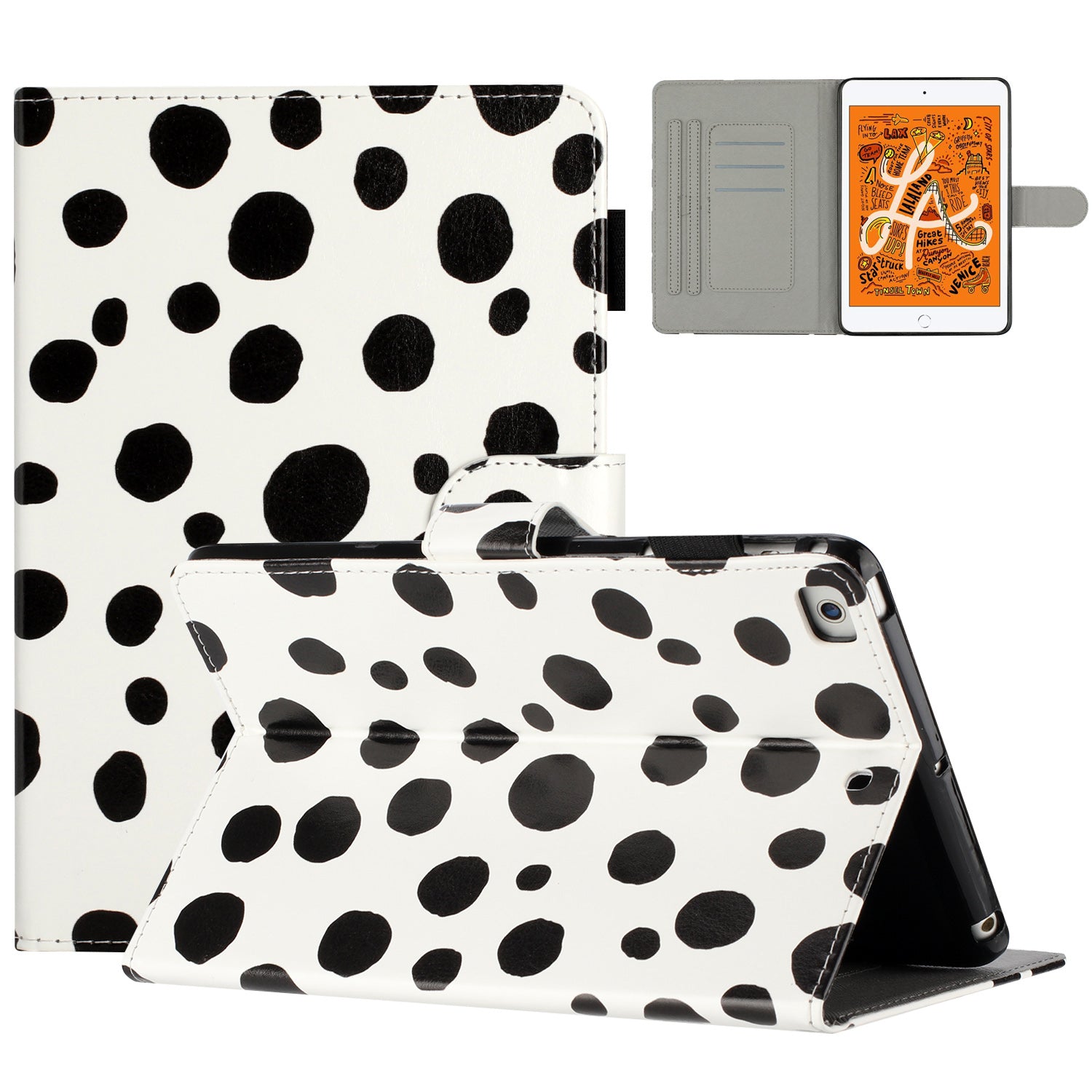 For iPad Mini / Mini 2 / mini 3 / mini 4 / mini (2019) 7.9 inch PU Leather Tablet Case Dot Printing Shockproof Cover