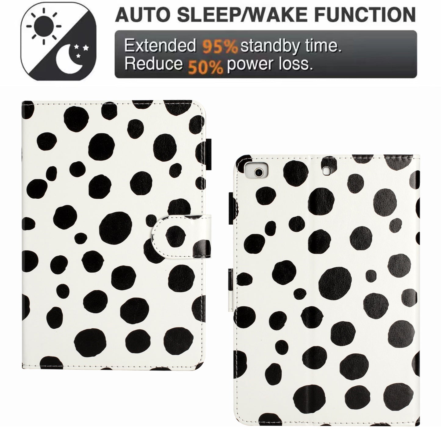 For iPad Mini / Mini 2 / mini 3 / mini 4 / mini (2019) 7.9 inch PU Leather Tablet Case Dot Printing Shockproof Cover