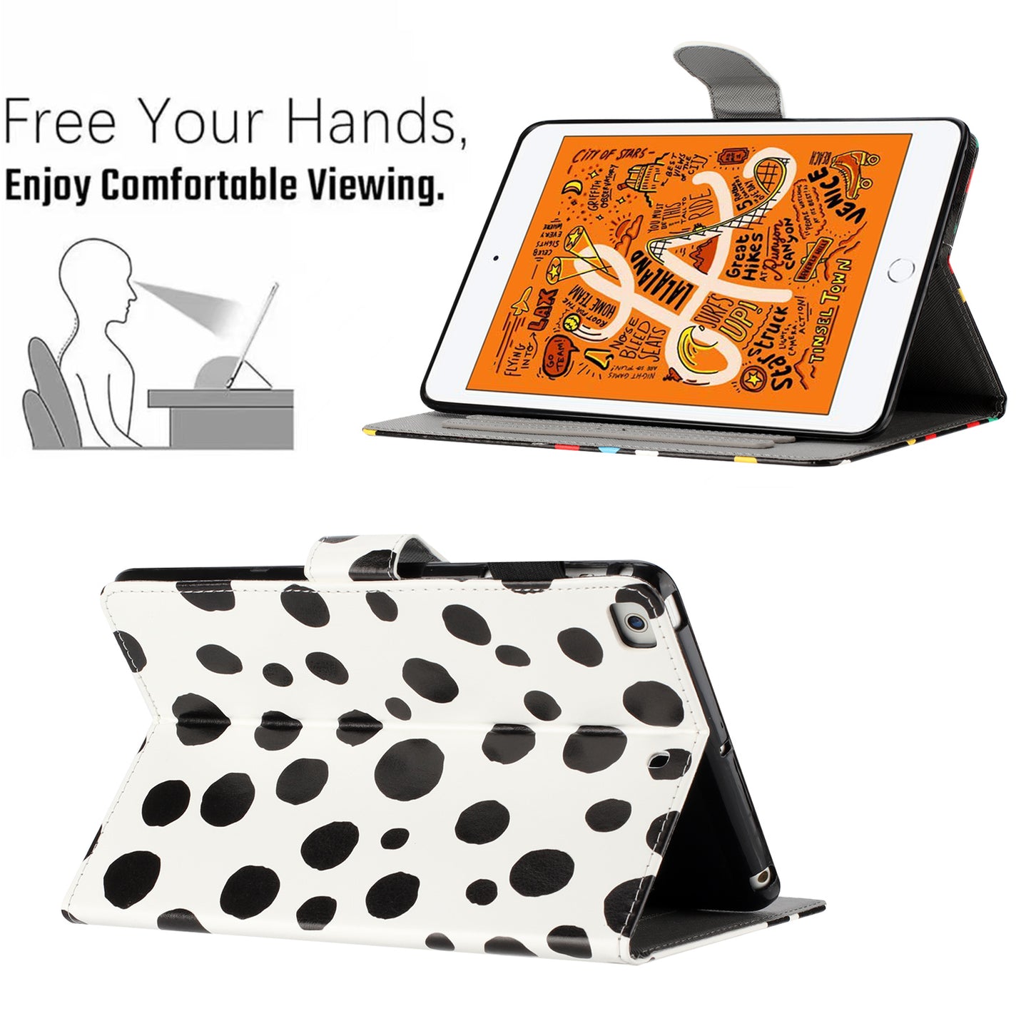 For iPad Mini / Mini 2 / mini 3 / mini 4 / mini (2019) 7.9 inch PU Leather Tablet Case Dot Printing Shockproof Cover