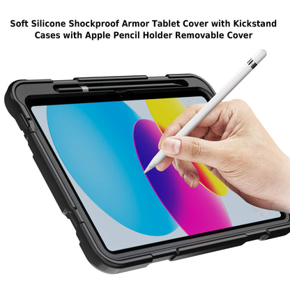 For iPad 10.9 (2022) Silicone Protective Cover PC Kickstand Kids Friendly Tablet Case