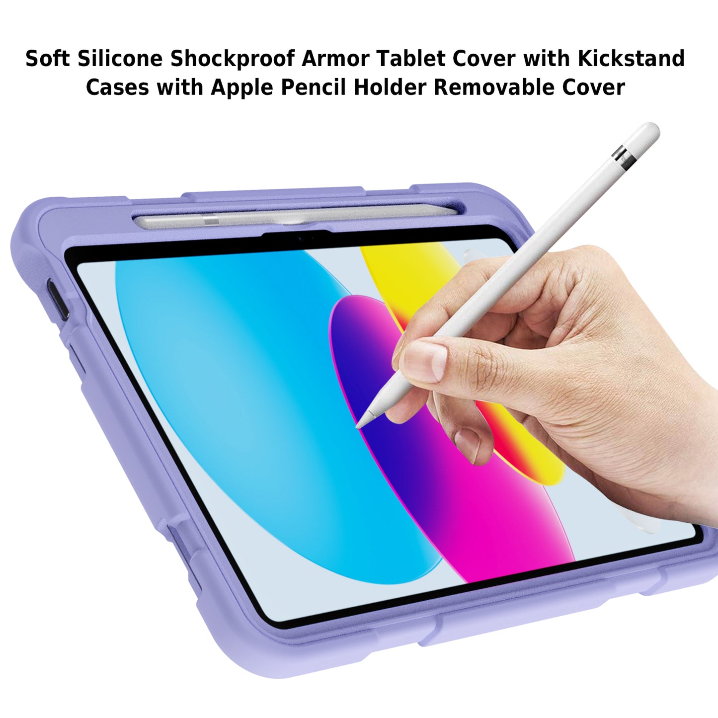 For iPad 10.9 (2022) Silicone Protective Cover PC Kickstand Kids Friendly Tablet Case