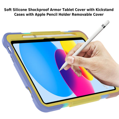 For iPad 10.9 (2022) Gradient Silicone Tablet Case Rotating PC Kickstand Anti-Slip Cover