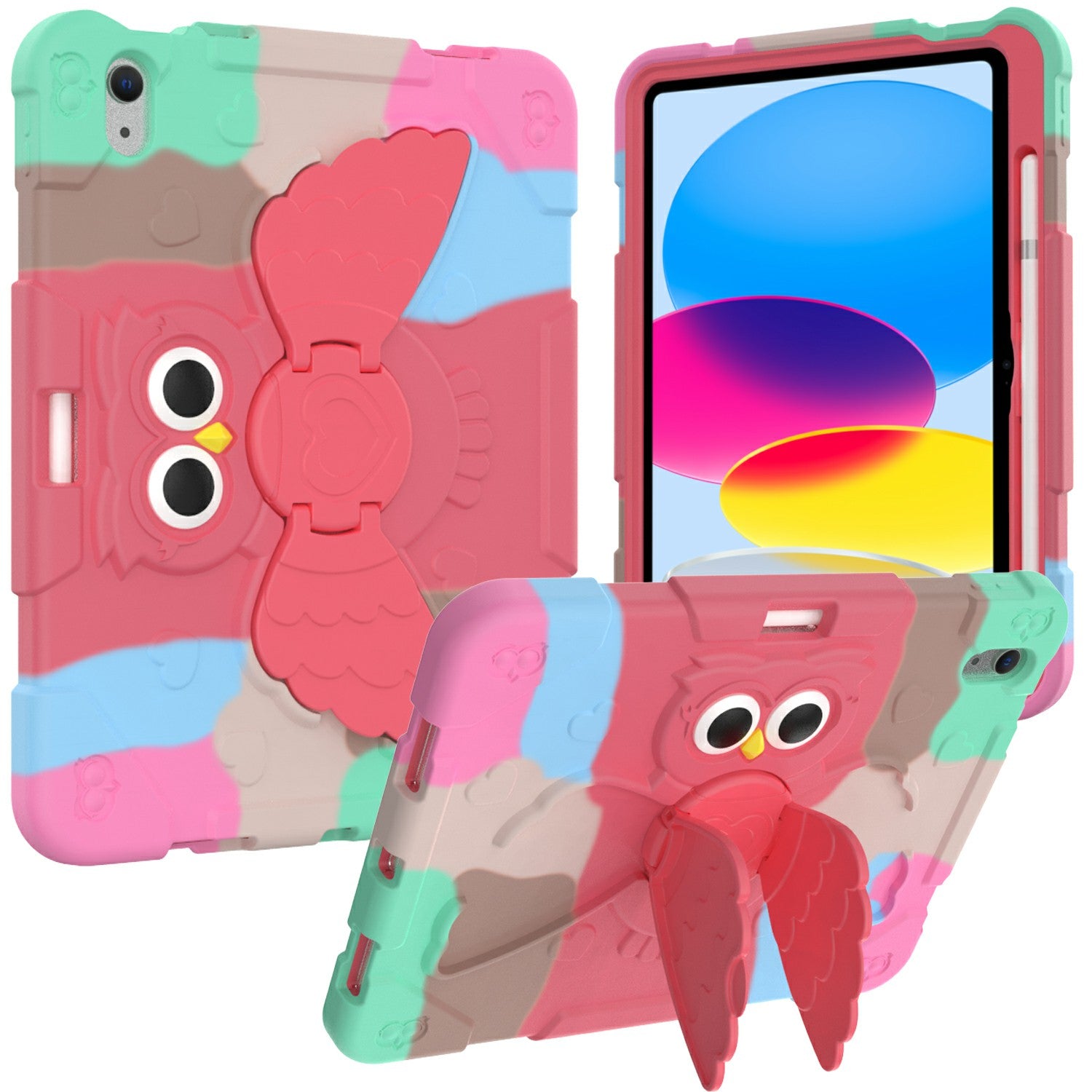 For iPad 10.9 (2022) Gradient Silicone Tablet Case Rotating PC Kickstand Anti-Slip Cover