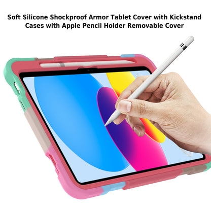 For iPad 10.9 (2022) Gradient Silicone Tablet Case Rotating PC Kickstand Anti-Slip Cover