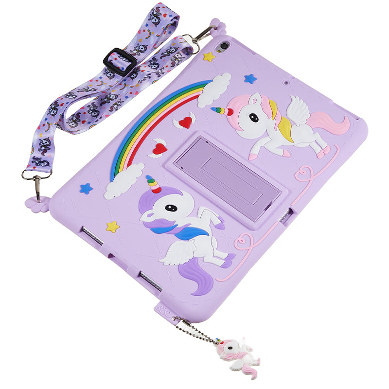 For iPad 10.2 (2021) / (2019) / (2020) / iPad Pro 10.5-inch (2017) / iPad Air 10.5 inch (2019) Silicone+PC Tablet Cover Cute Decor Kickstand Case with Strap