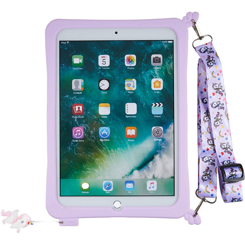 For iPad 10.2 (2021) / (2019) / (2020) / iPad Pro 10.5-inch (2017) / iPad Air 10.5 inch (2019) Silicone+PC Tablet Cover Cute Decor Kickstand Case with Strap