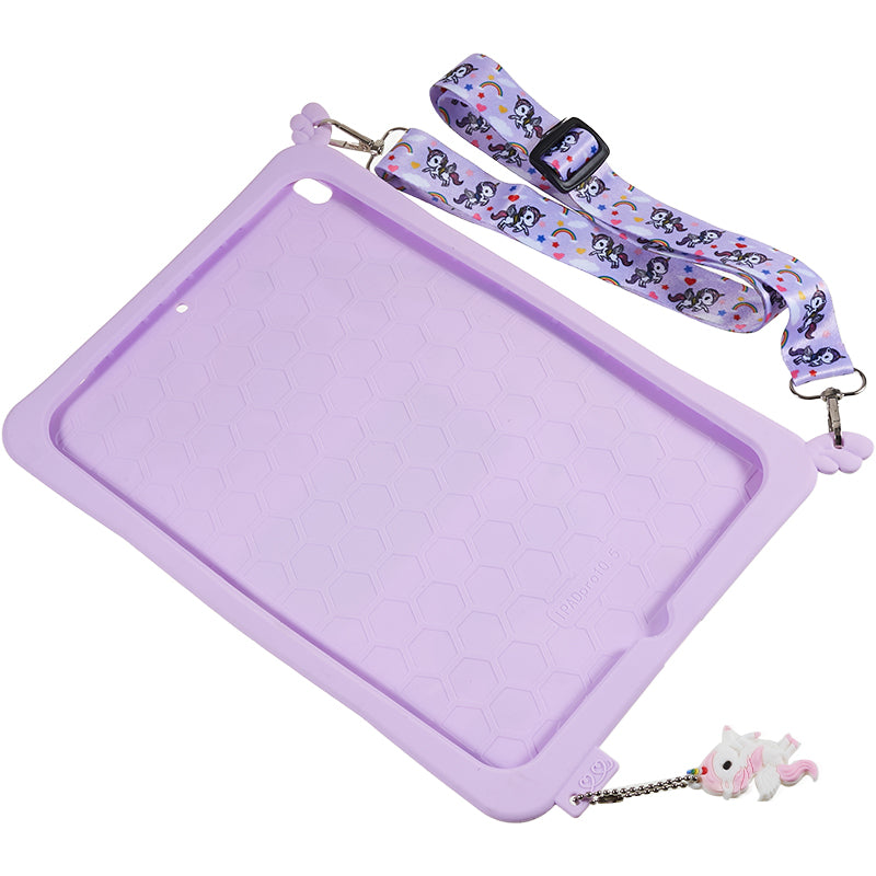 For iPad 10.2 (2021) / (2019) / (2020) / iPad Pro 10.5-inch (2017) / iPad Air 10.5 inch (2019) Silicone+PC Tablet Cover Cute Decor Kickstand Case with Strap