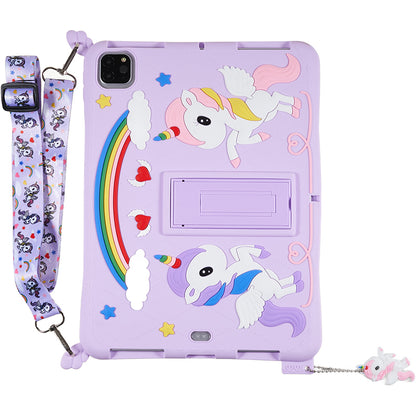 For iPad Pro 11 (2020) / (2021) / (2022) / iPad Air (2020) / (2022) Hard PC Kickstand Silicone Tablet Cover Case with Strap