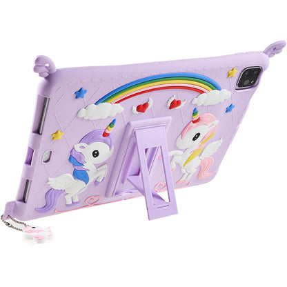 For iPad Pro 11 (2020) / (2021) / (2022) / iPad Air (2020) / (2022) Hard PC Kickstand Silicone Tablet Cover Case with Strap