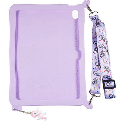 Cute Decor Tablet Shell for iPad 10.9 (2022) , Silicone+PC Tablet Cover Kickstand Case with Strap