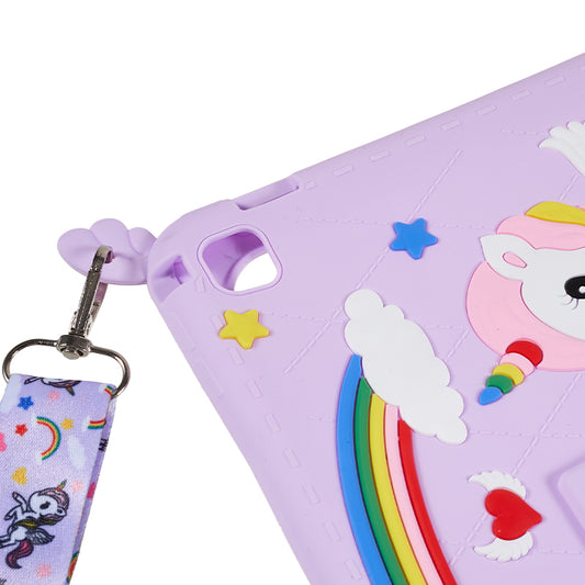 For iPad Air (2013) / Air 2 / iPad 9.7-inch (2017) / (2018) Cute Decor Shockproof Silicone+PC Tablet Cover Kickstand Case with Strap