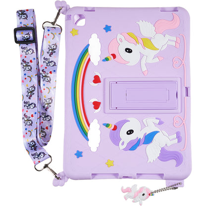 For iPad Air (2013) / Air 2 / iPad 9.7-inch (2017) / (2018) Cute Decor Shockproof Silicone+PC Tablet Cover Kickstand Case with Strap