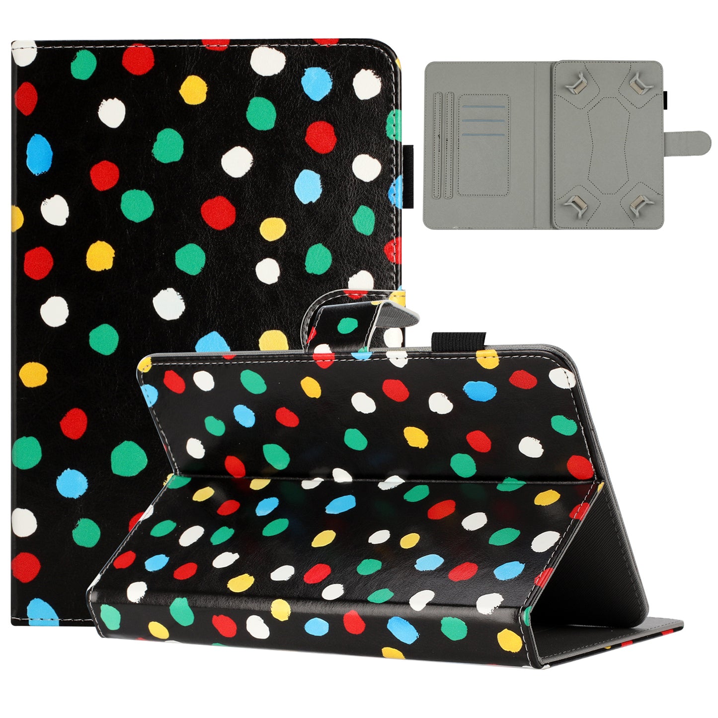 10-inch Dots Pattern Anti-scratch PU Leather Card Holder Stand Case Auto Wake / Sleep Tablet Cover