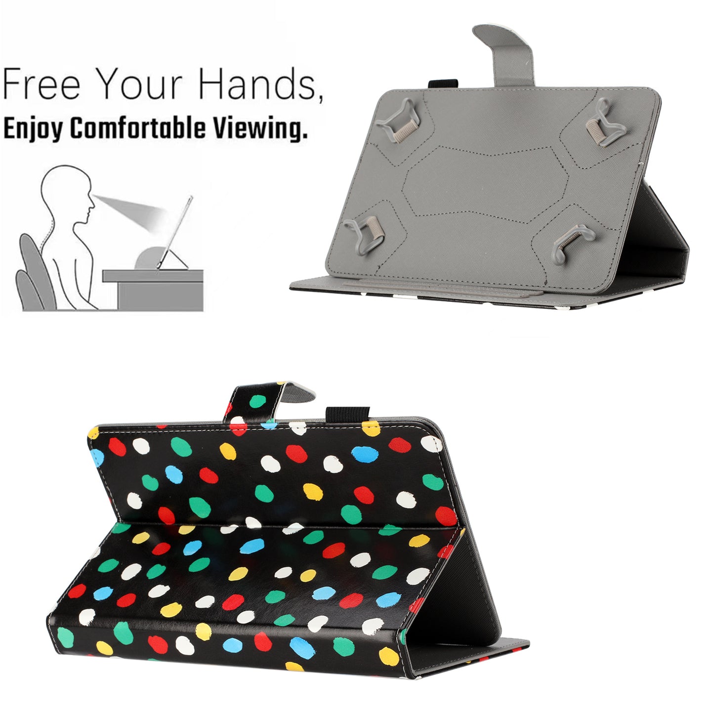 10-inch Dots Pattern Anti-scratch PU Leather Card Holder Stand Case Auto Wake / Sleep Tablet Cover