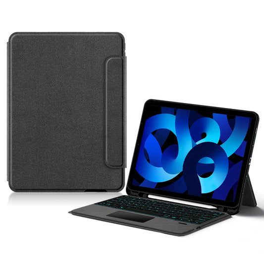 For iPad Air (2020) / (2022) Tablet Case Genuine Cow Leather Folio Stand Cover with Integrated Backlight Wireless Keyboard
