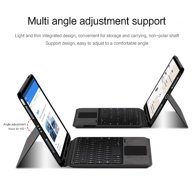 For iPad Air (2020) / (2022) Tablet Case Genuine Cow Leather Folio Stand Cover with Integrated Backlight Wireless Keyboard