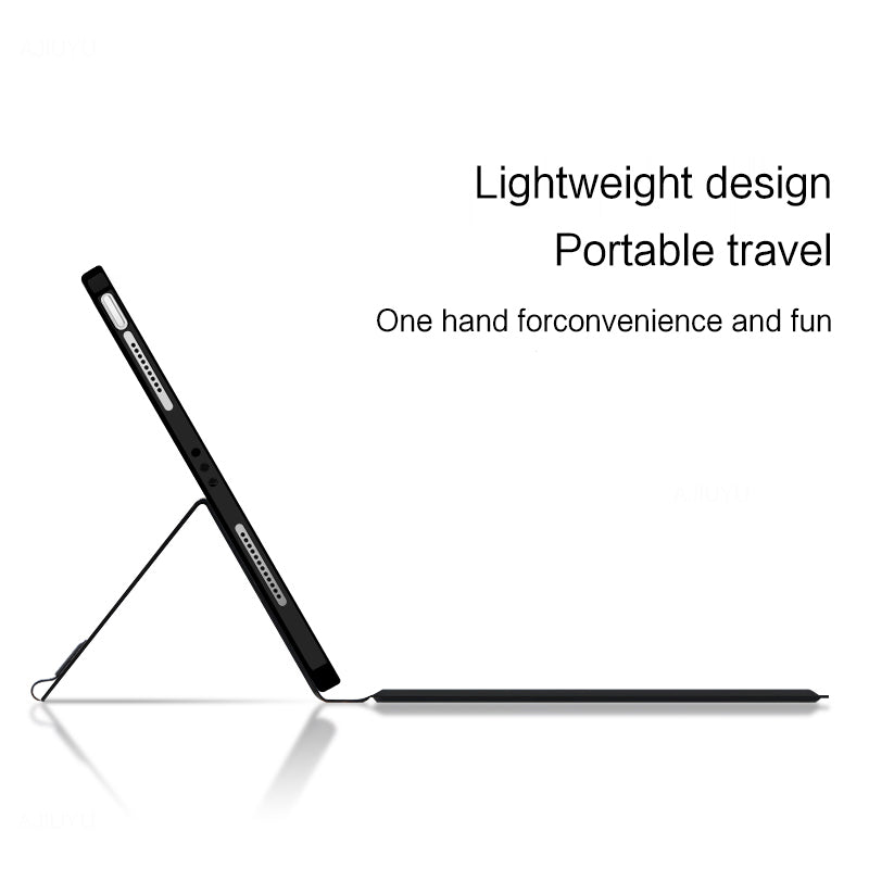 For iPad Air (2020) / (2022) Tablet Case Genuine Cow Leather Folio Stand Cover with Integrated Backlight Wireless Keyboard